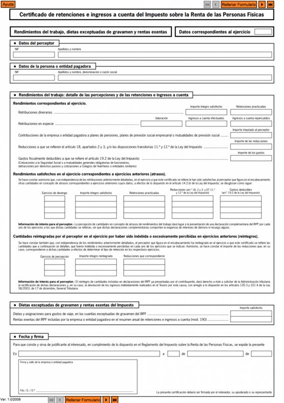 Modelo del certificado de retenciones